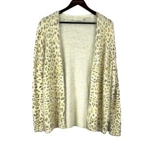 Cynthia Rowley Womens Size M Cream Open Cardigan Sweater Soft Fuzzy Leopard